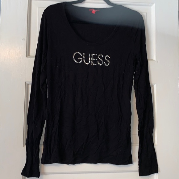 Guess stretchy logo bling tight fitting long sleeve top - Picture 1 of 5